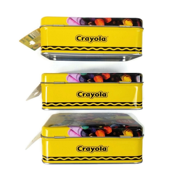 Crayola Yellow Tin Metal Multi-Color Multi-Print Crayon Storage Box-3 Piece Set - Picture 5 of 7